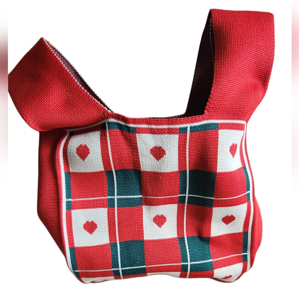 Plaid Little Heart Knit Bag‎